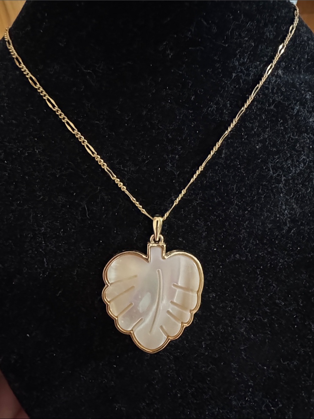 Talbots Gold-Tone Mother-of-Pearl Leaf Heart Pendant Necklace - White